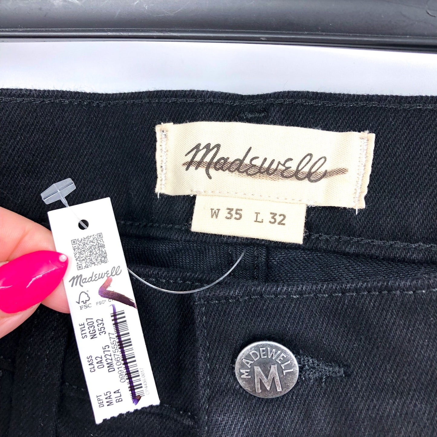 MADEWELL Men's Athletic Slim Jeans 35x32 Black Bainhart Wash Coolmax Denim