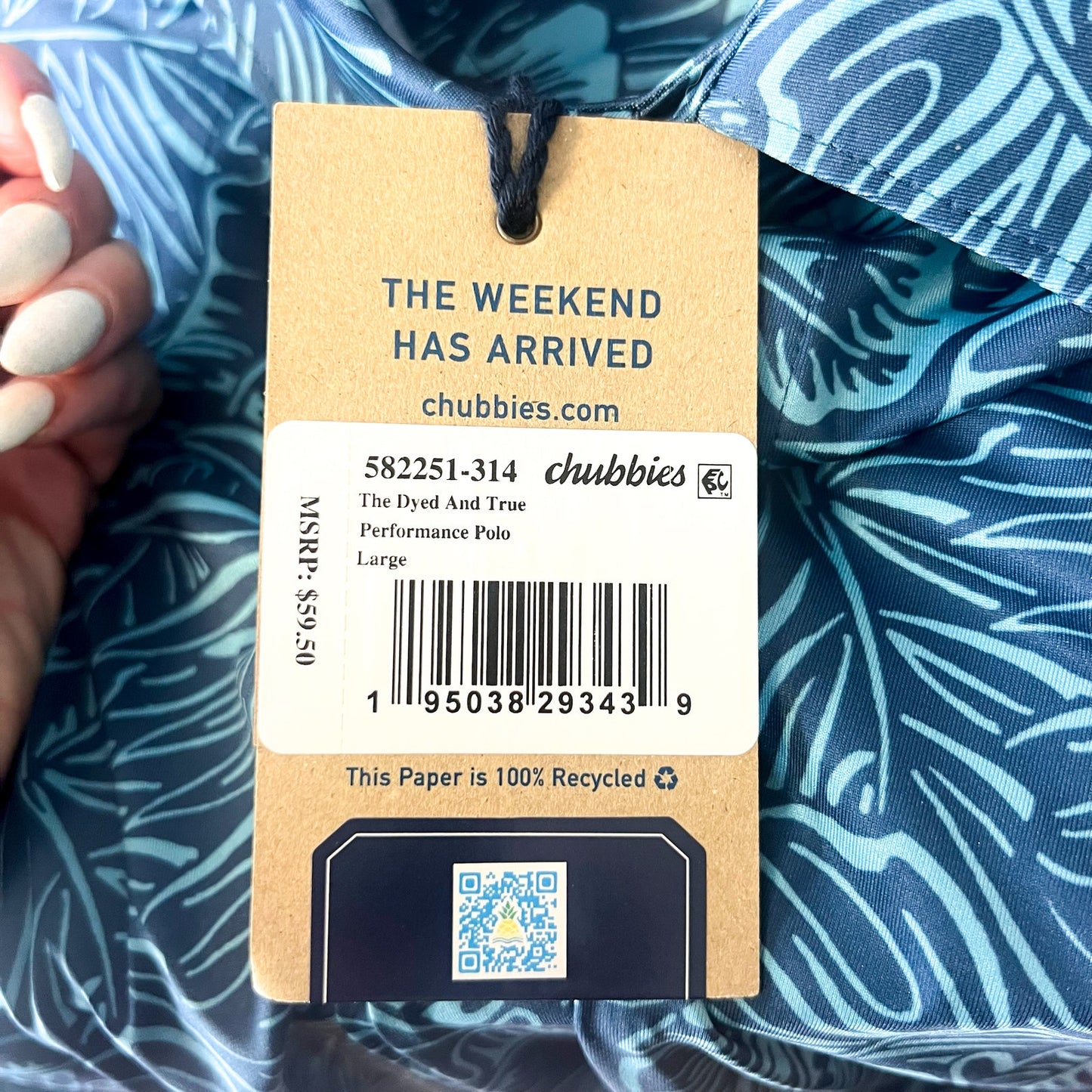 CHUBBIES Mens Performance Polo Shirt Large Blue Dyed And True Print SS NWT