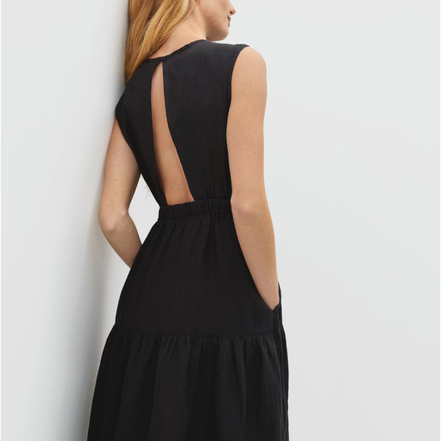 Everlane Womens The Open Back Linen Dress Sz 00 Black Sleeveless Midi NWT