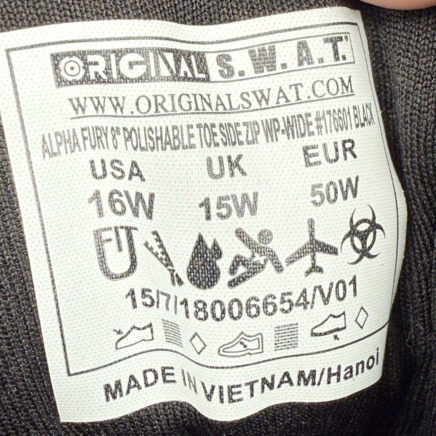 Original S.W.A.T. Men Alpha Fury 8" Boot US 16 Wide Black Waterproof Leather NIB