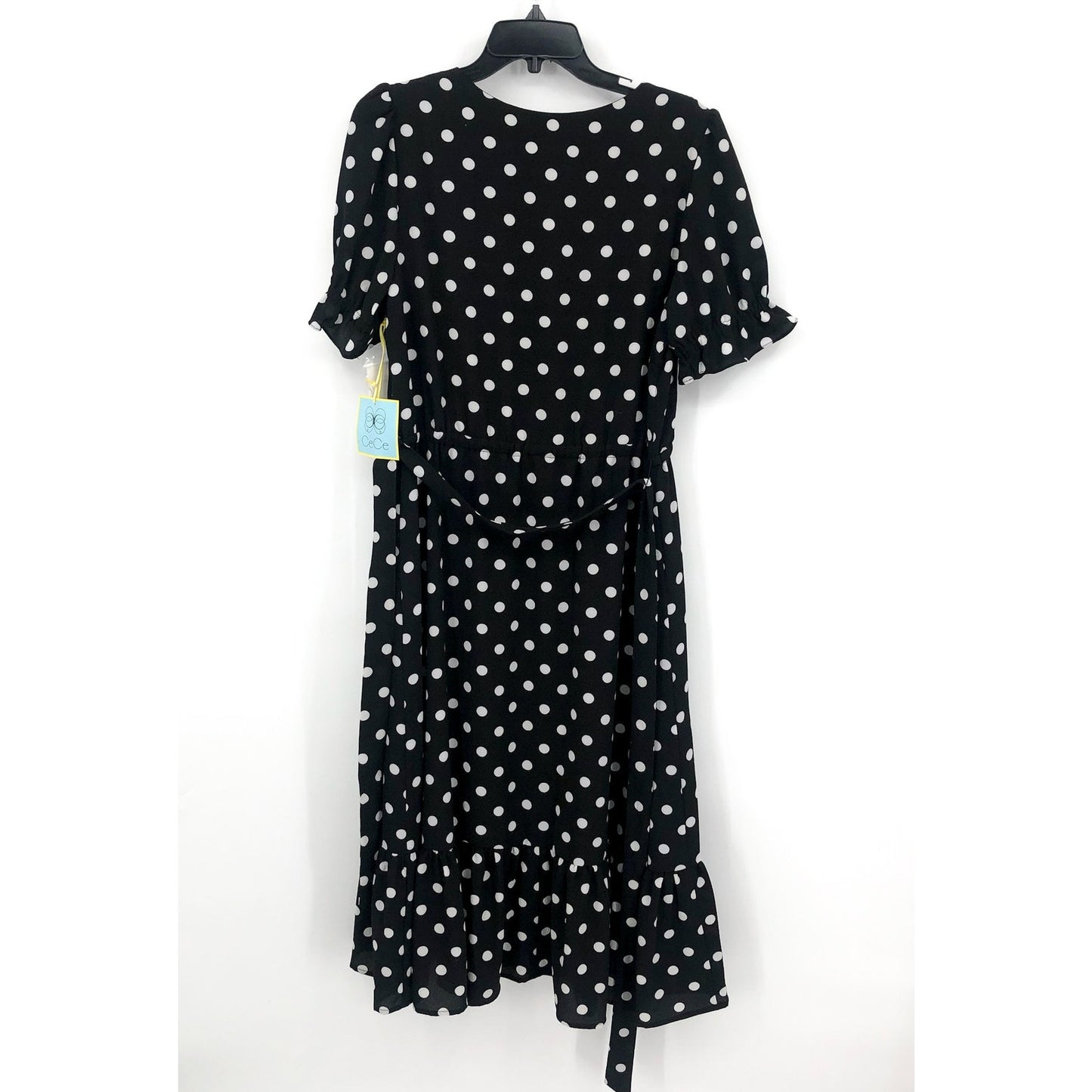 CECE Women's Polka Dot Midi Dress 12 Black White
