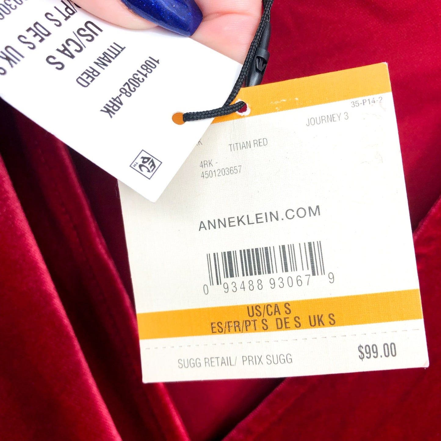ANNE KLEIN Velvet Wrap Dress Titian Red V Neck SMALL