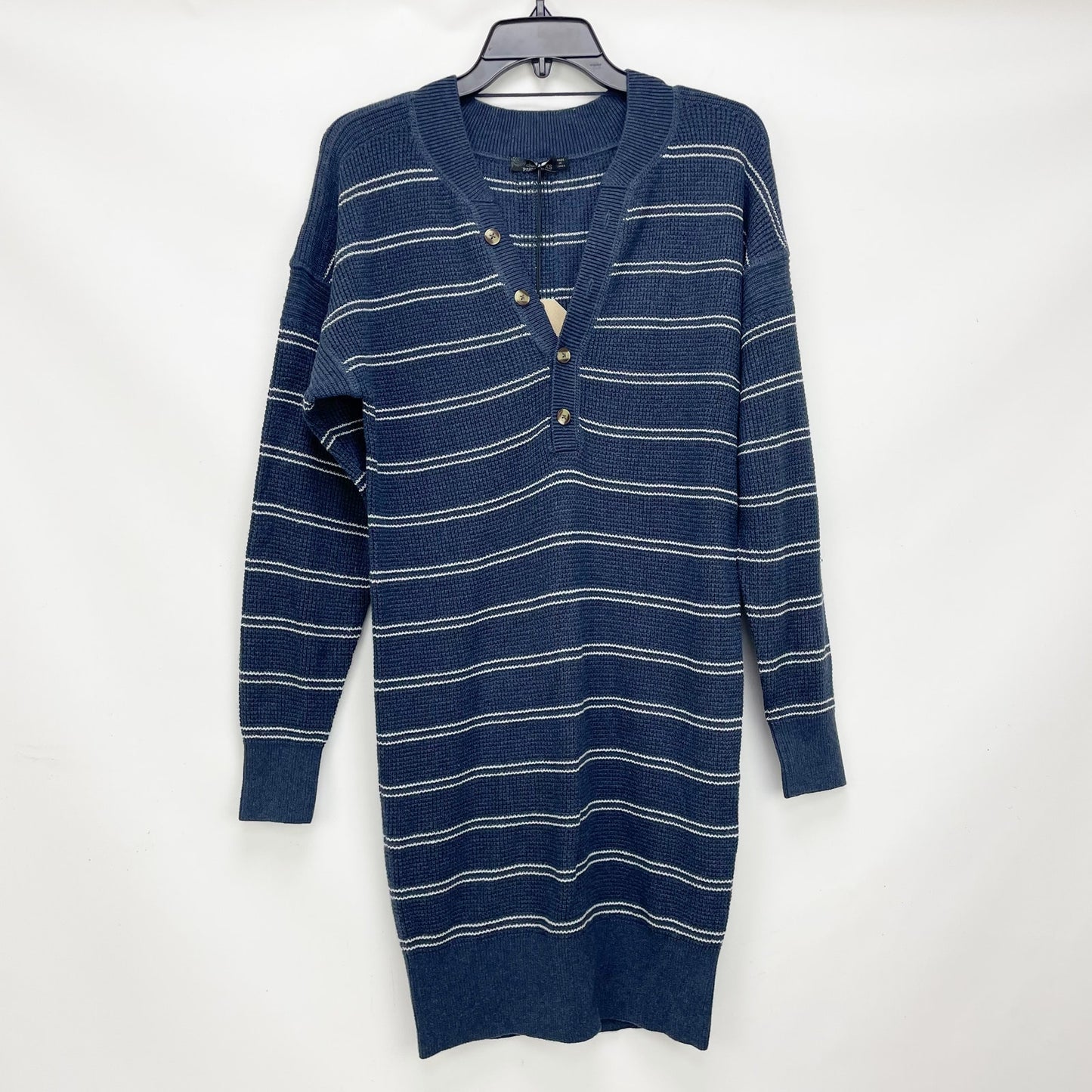 prAna Womens Milani Henley Dress Nautical Stripe Blue Medium