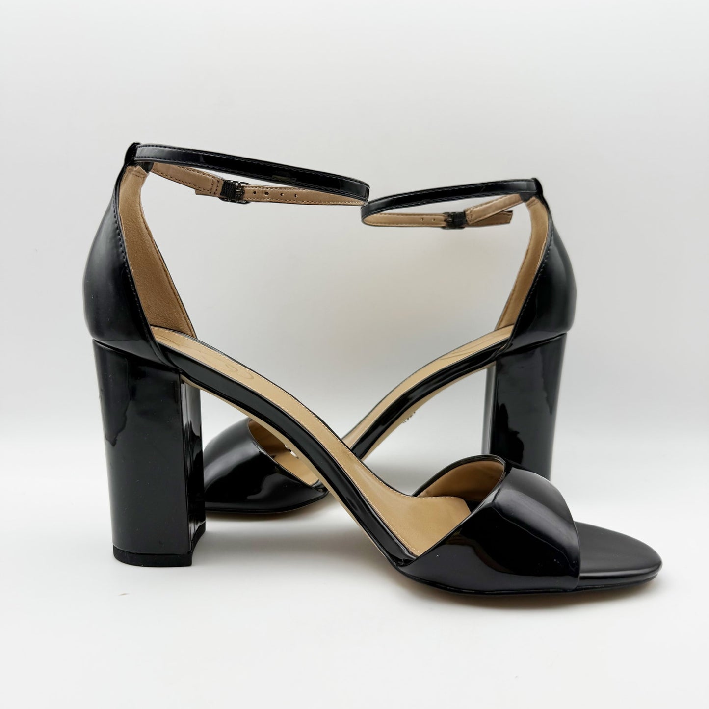 Sam Edelman Womens Robyn Heels US 10 Wide Black Patent Leather Ankle Strap NIB