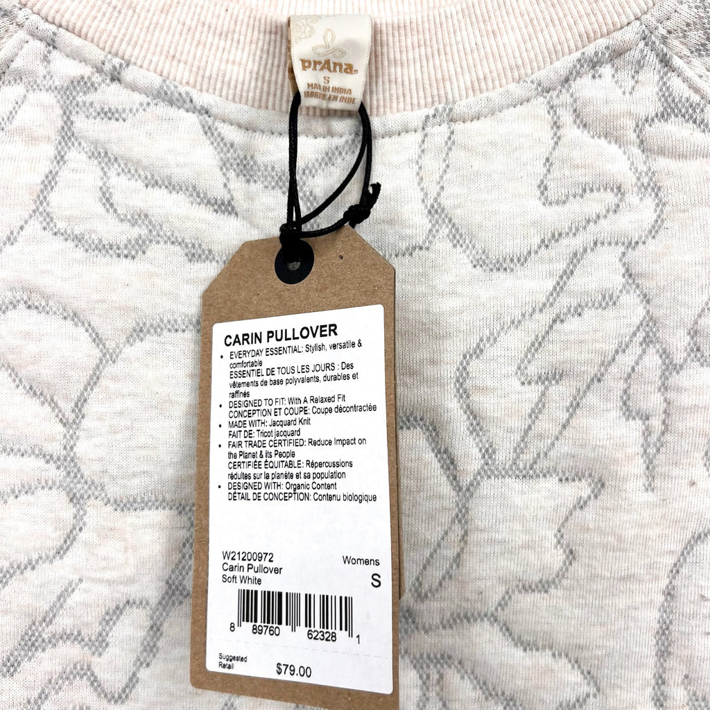 PRANA Women's Carin Pullover Sweatshirt Small Soft White Jacquard Knit NWT