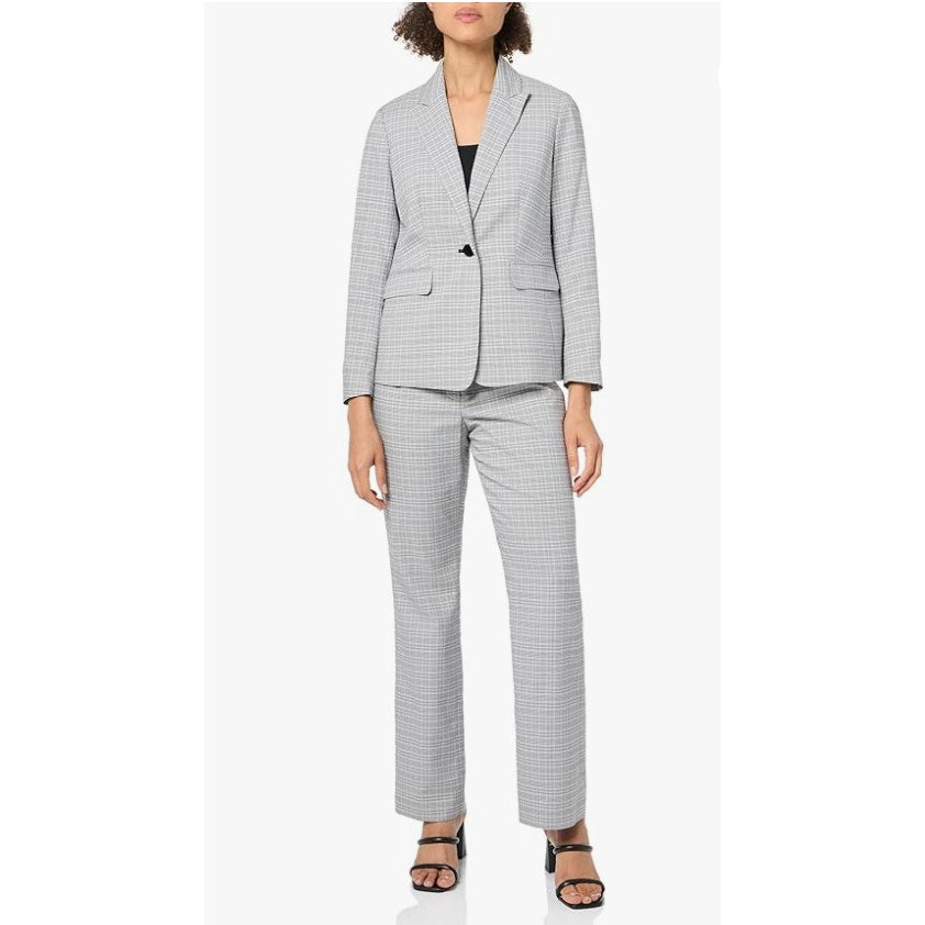 LE SUIT Women's Single Button Suit Jacket 12 Grey Black White Plaid Blazer NWT