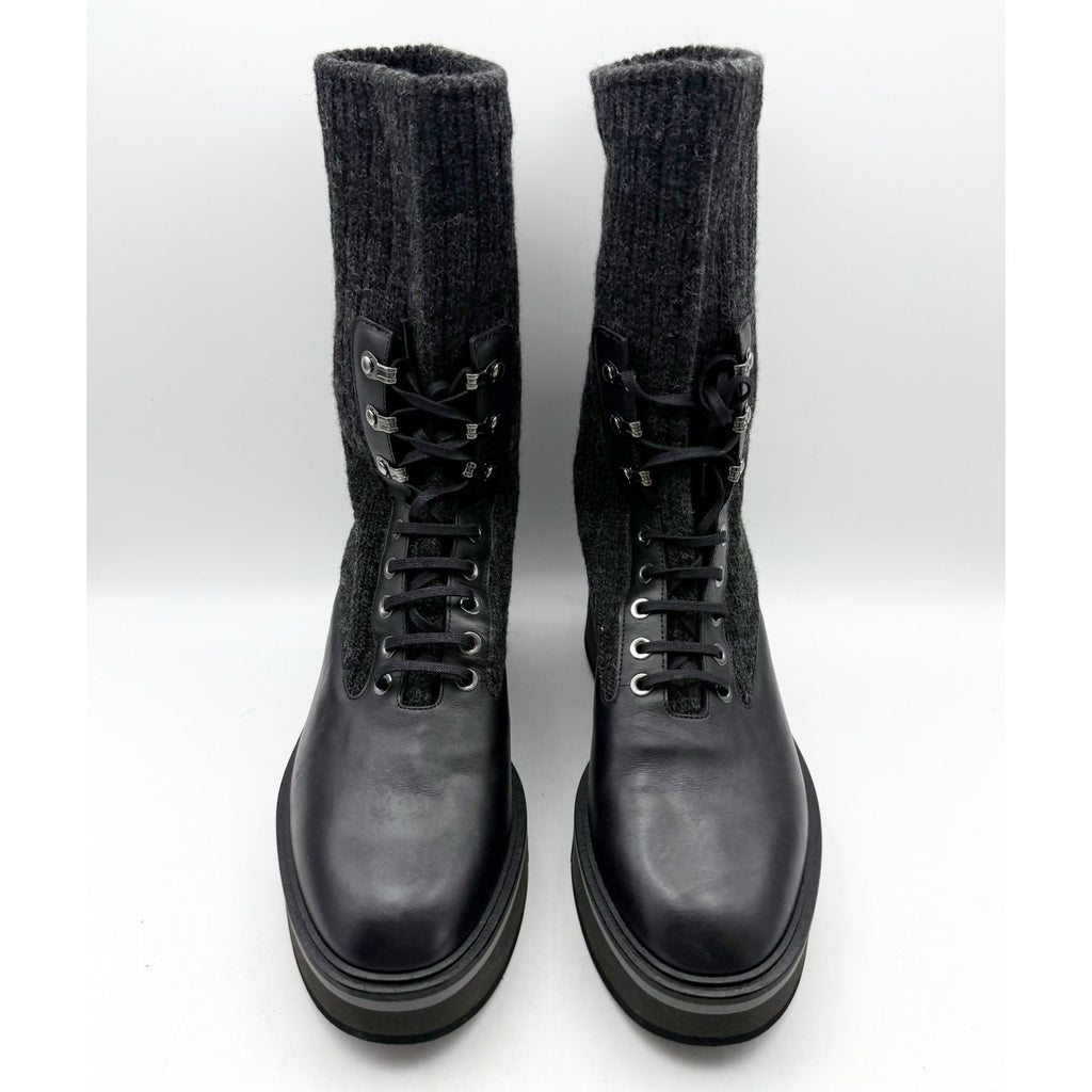 Robert Clergerie Womens Ancel Boots Size 10 EU 40 Black Calfskin Knit Combat NIB