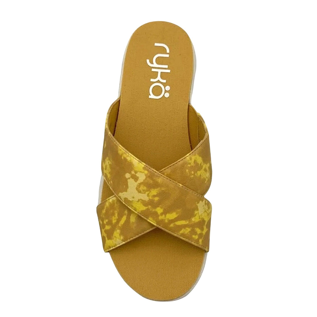 Ryka Womens Malin Slide Sandals Size 9 M EU 39 Yellow Print Comfort NIB