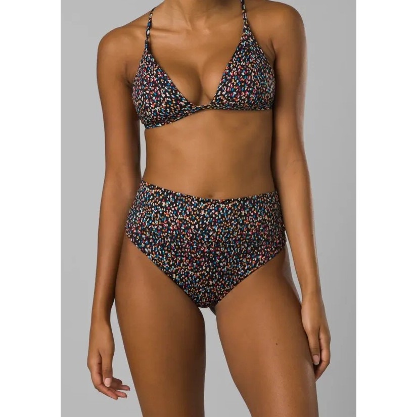 PRANA Women's Aurelia Bikini Bottom XS Black Alotta Dots High Waist NWT