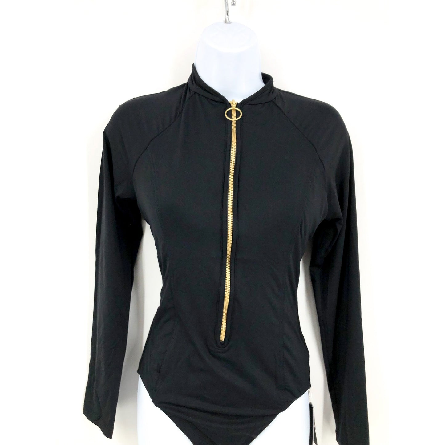 SEAFOLLY Women's Plain Zip Front Swim Surfsuit Size 8 Black Long Sleeve