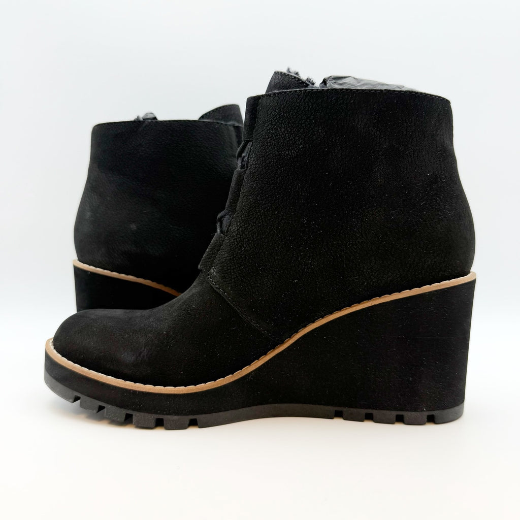 Eileen Fisher Women’s Alpine Ankle Boots Size 9 Black Leather Lace Up Wedge NIB