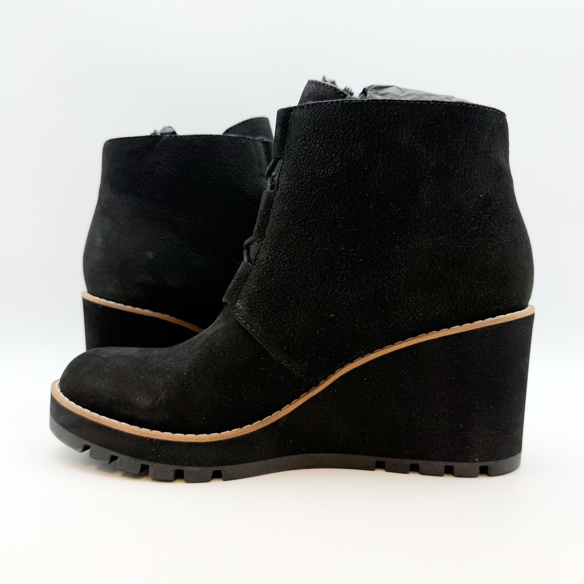 Eileen Fisher Women’s Alpine Ankle Boots Size 9 Black Leather Lace Up Wedge NIB