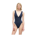LAUREN RALPH LAUREN V-Neck One-Piece Swimsuit Size 14 Navy Blue Modern NWT