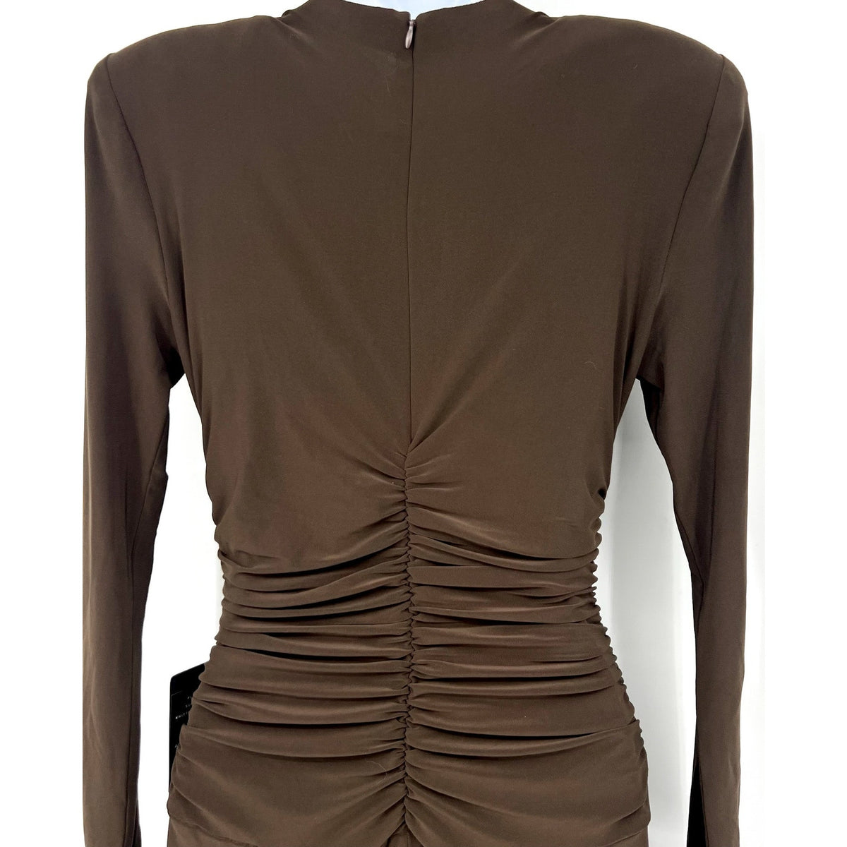 Norma Kamali V-Neck Shirred Waist Jumpsuit XS/34 Chocolate Brown Long Sleeve NWT