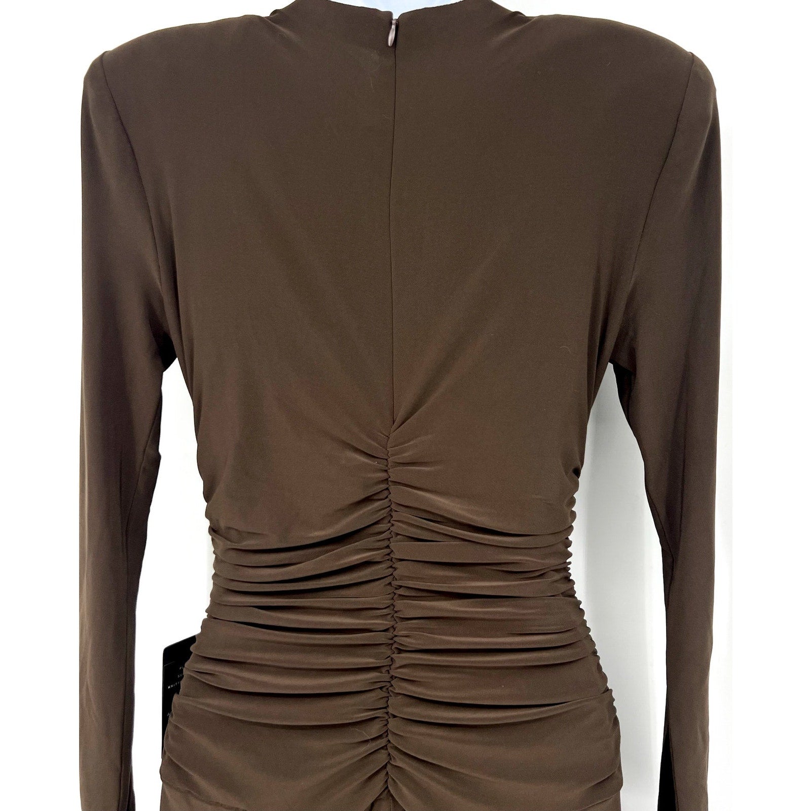 Norma Kamali V-Neck Shirred Waist Jumpsuit XS/34 Chocolate Brown Long Sleeve NWT