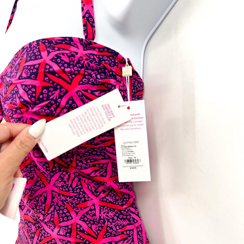 LILLY PULITZER Anneli One Piece Swimsuit Size 10 Passion Pink Star Searching NWT