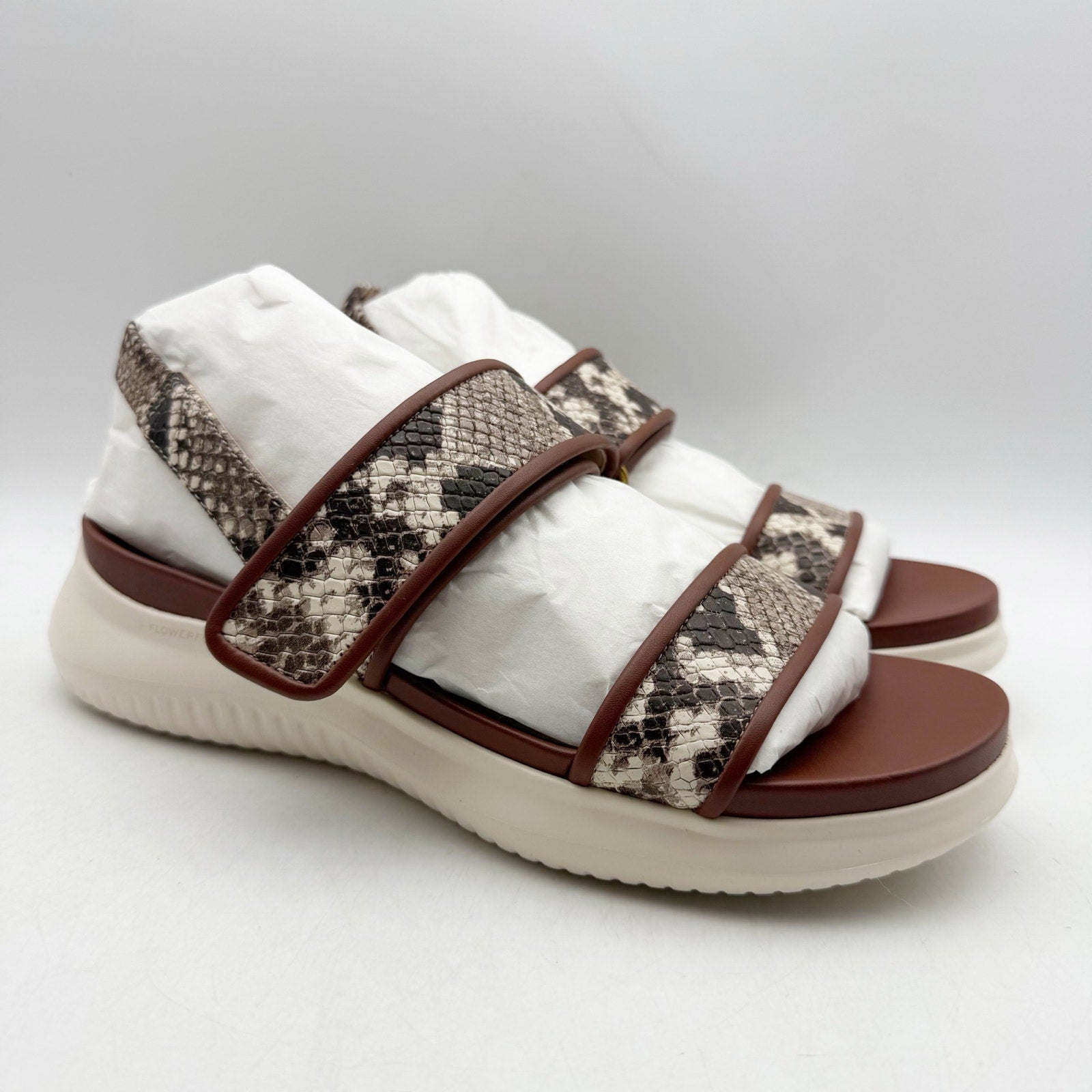 Cole Haan Womens Zerogrand Meritt Sandals Size 6 Brown Snake Print Leather NWOB
