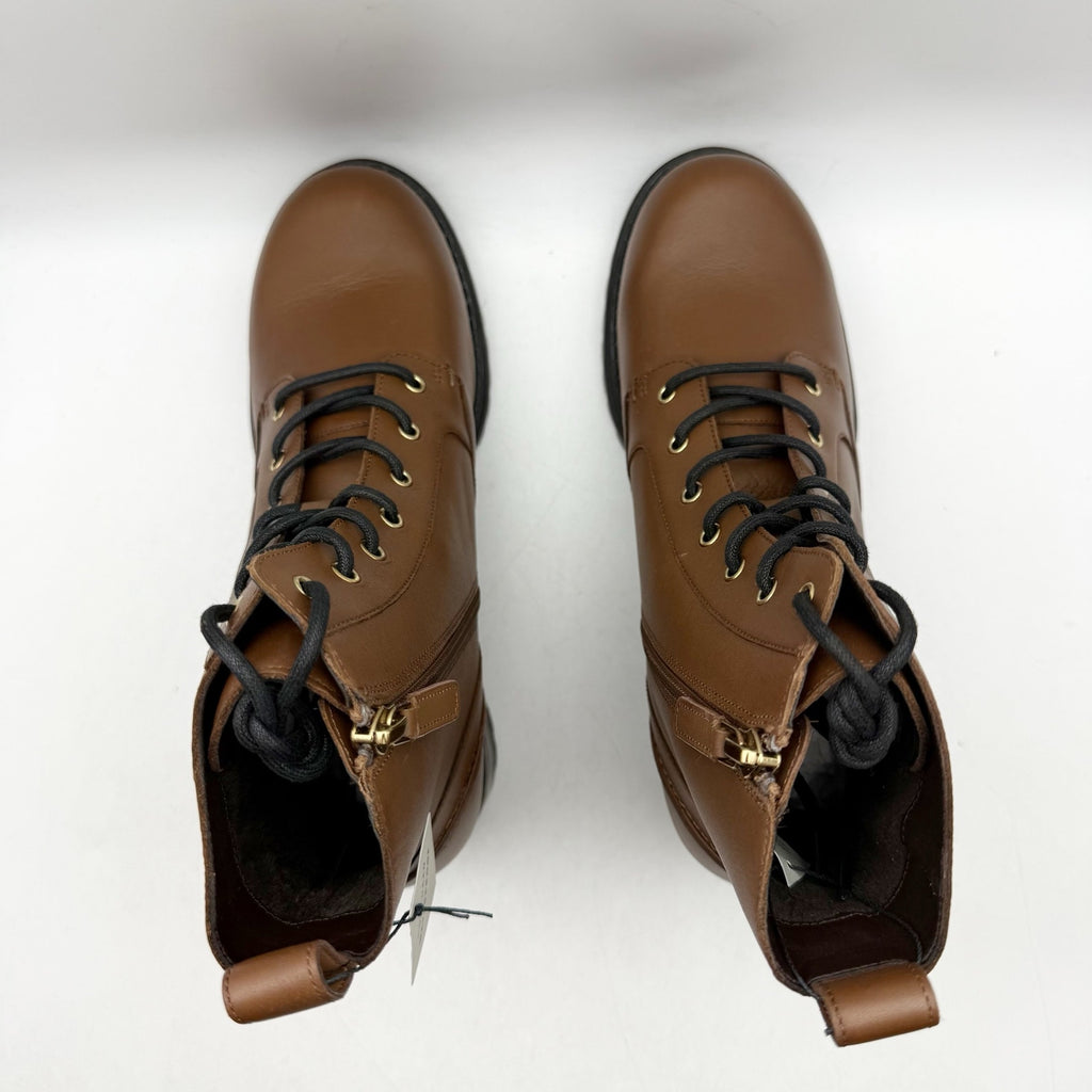 Cole Haan Womens Camea Combat Boots US 7 Brown Leather Zip Side Waterproof NWOB