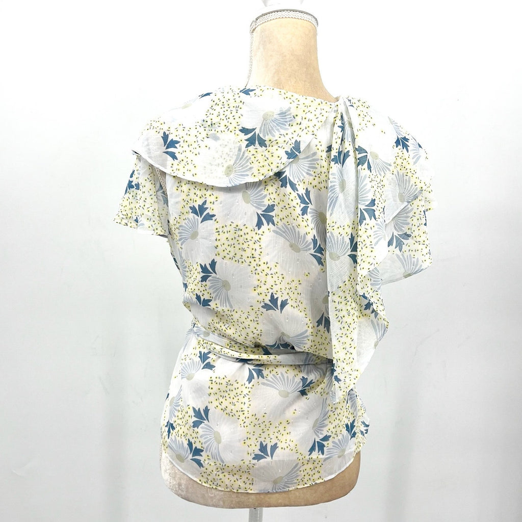 TED BAKER Women's Gemmiaa Wrap Top TED 3 US Large Sky Blue Floral Ruffle NWT