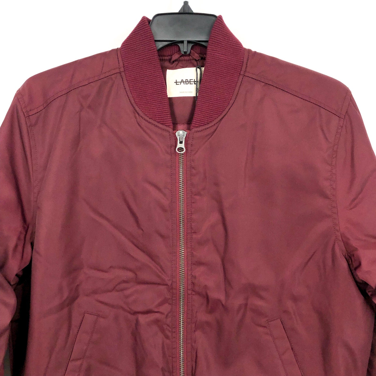 LABEL Unisex Go-To Bomber Jacket Size Small Burgundy Full Zip Ribbed Collar NWT