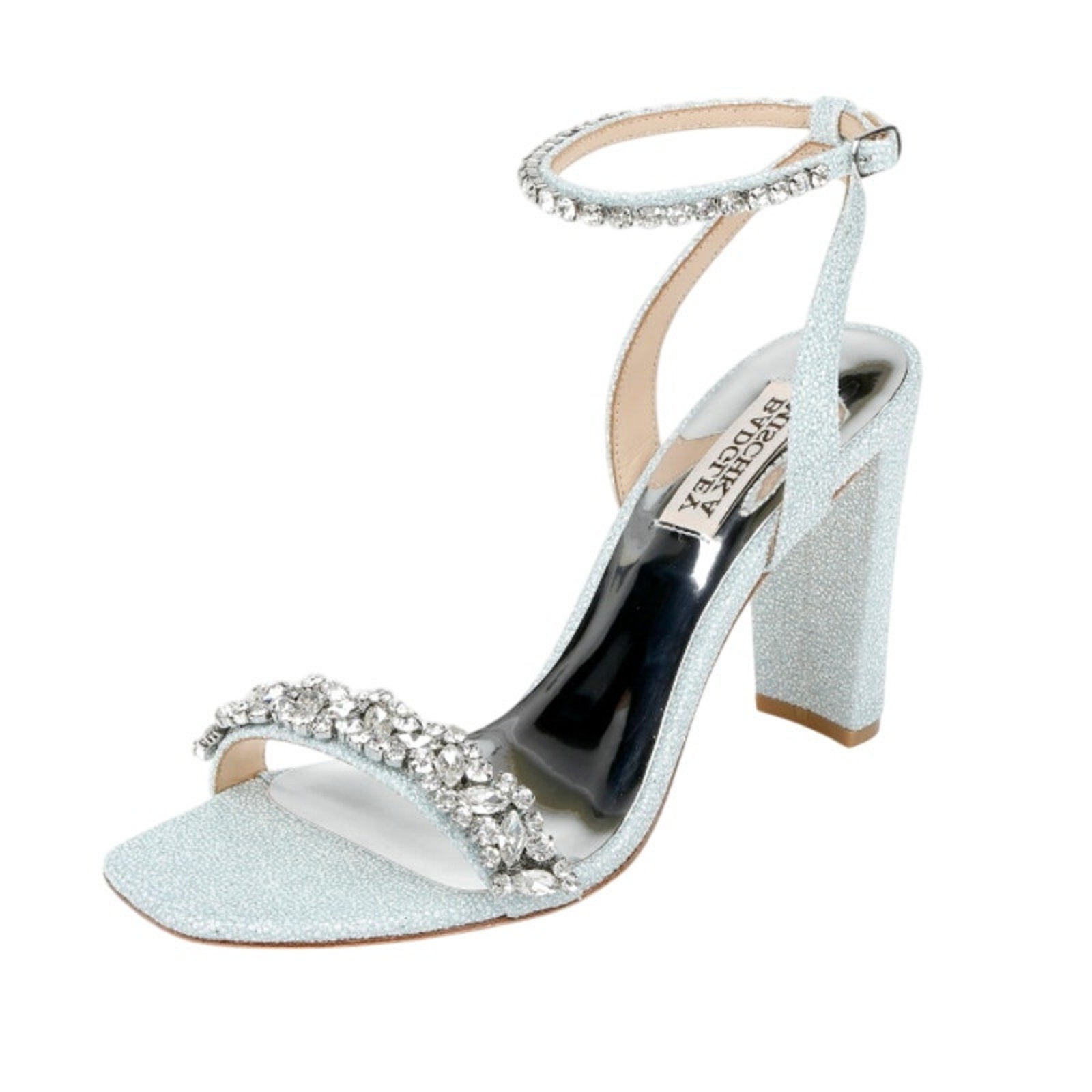 BADGLEY MISCHKA Womens Tasmine Tall Evening Sandals US 6.5 Blue Crystals NIB
