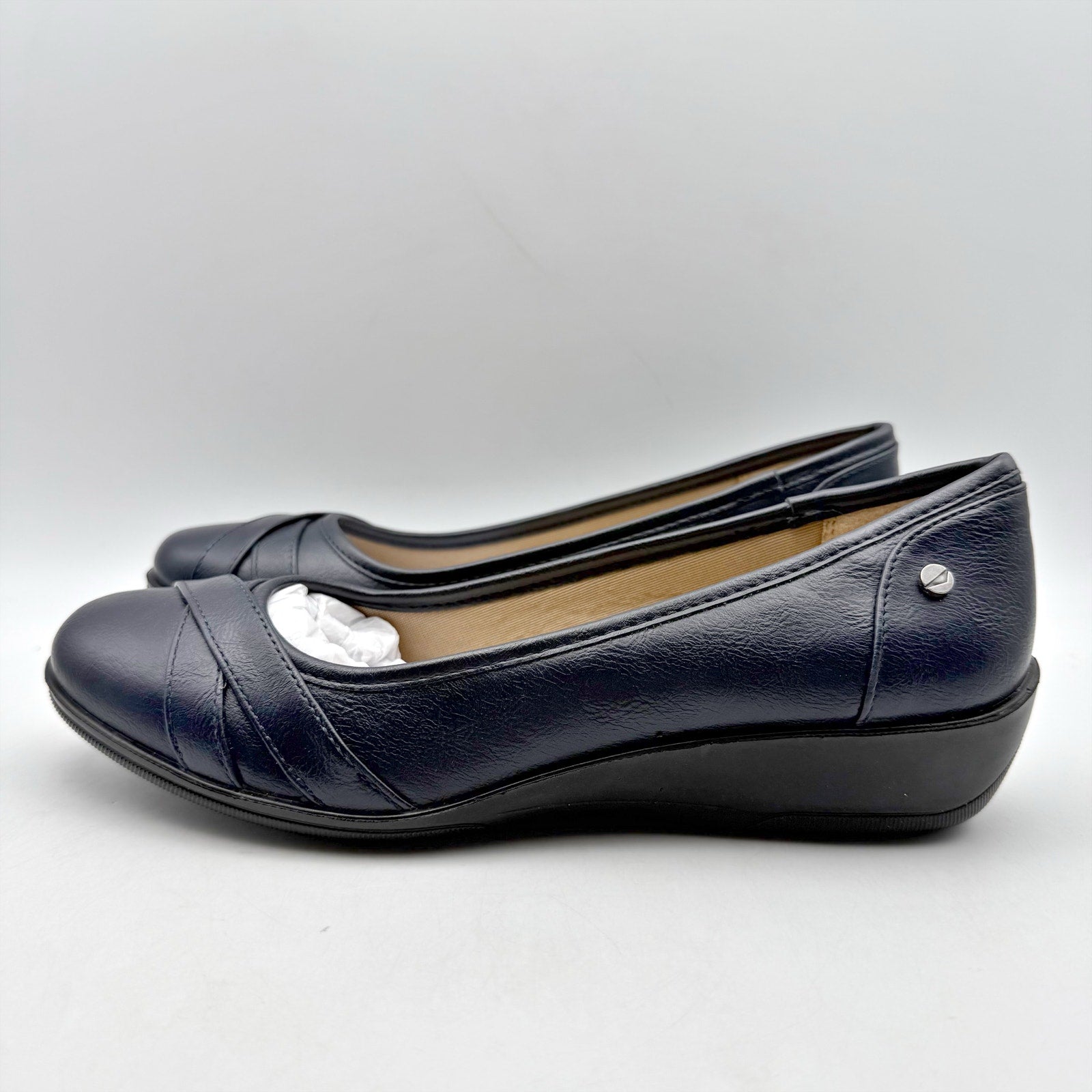 LifeStride Womens Loyal Wedge Mary Janes Size 8 M Navy Blue Vegan Leather NIB
