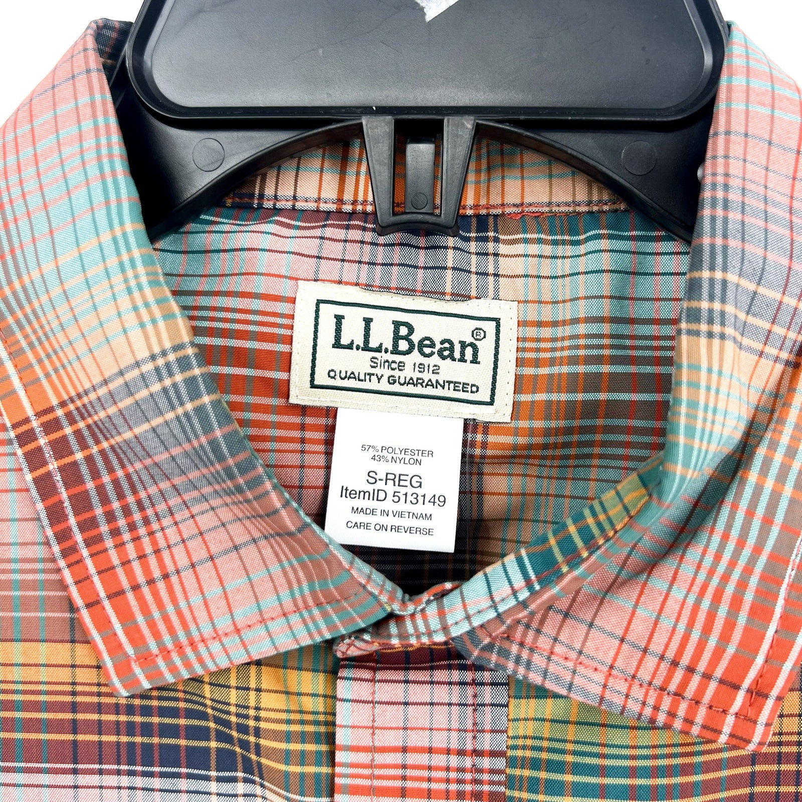 L.L. BEAN Mens Short-Sleeve Casual Shirt Small Red Green SunSmart Cool Weave NWT