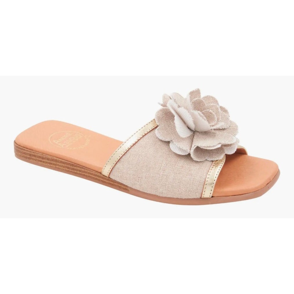 Andre Assous Womens Kiky Flower Slide Sandals Size 7 EU 38 Beige Natural NIB