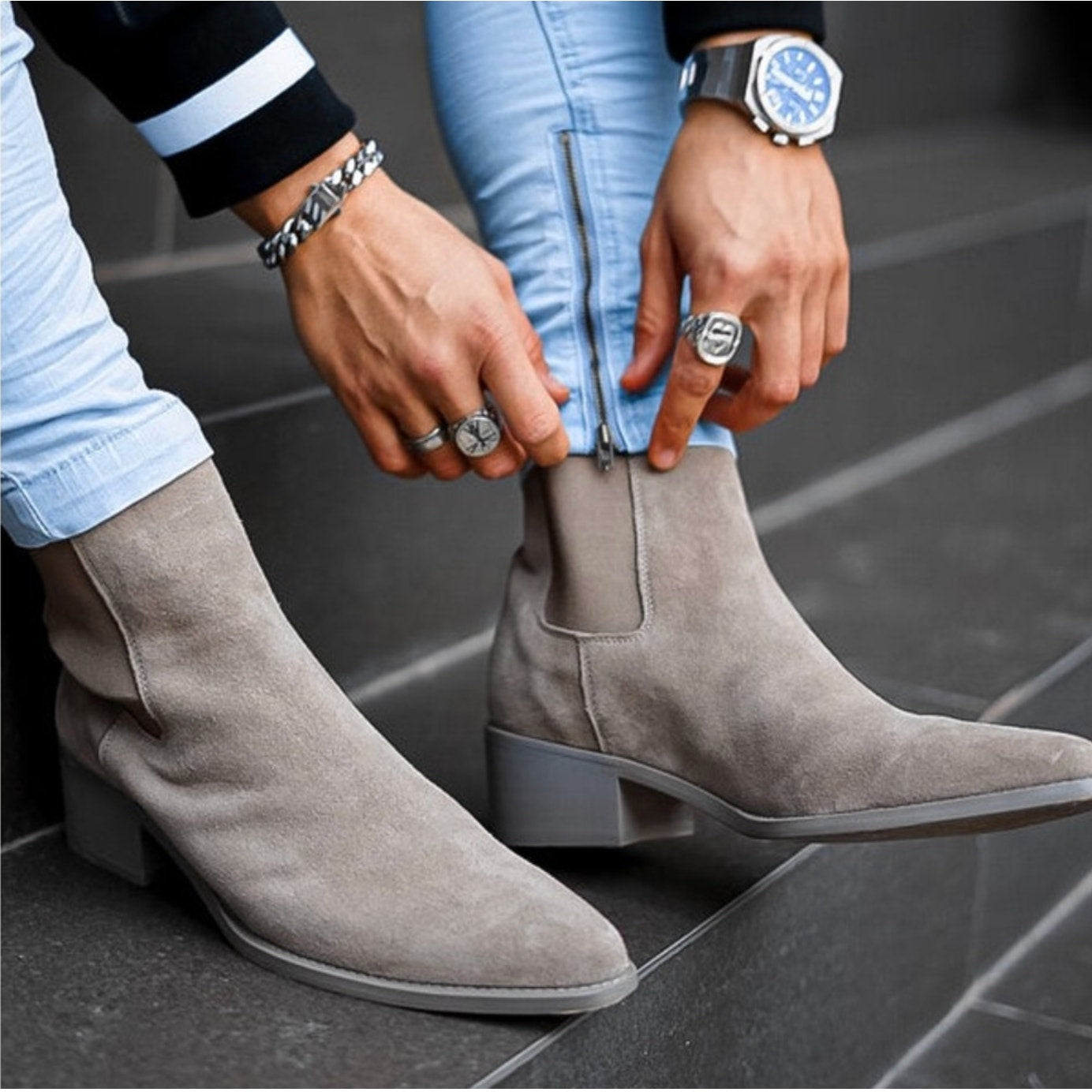 Saint Morta Men's Nomad Pointy Toe Chelsea Boot US 10 EU 44 Taupe Grey Suede NIB
