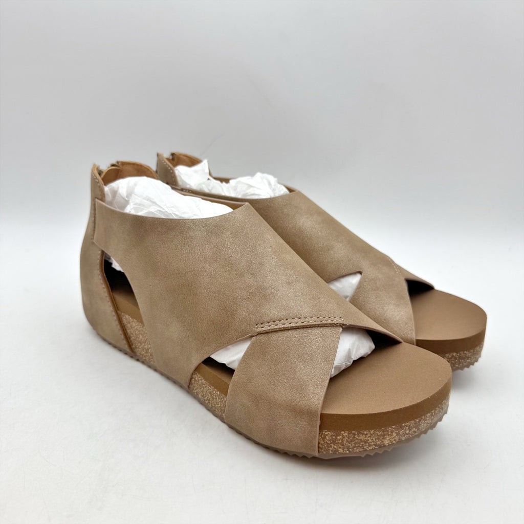Volatile Womens Barstow Cork Wedge Sandals Size 6 Brown Tan PeeptoeNIB