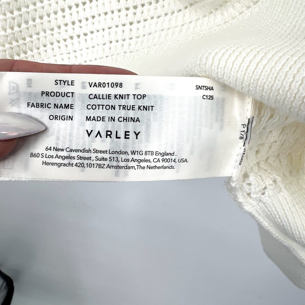 VARLEY Women's Callie Mesh Knit Top Large Beige Egret Short Sleeve NWT