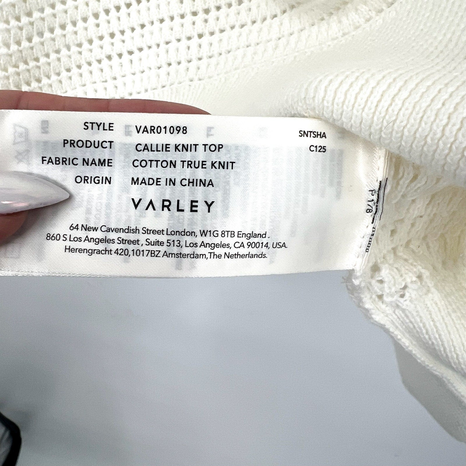 VARLEY Women's Callie Mesh Knit Top Large Beige Egret Short Sleeve NWT