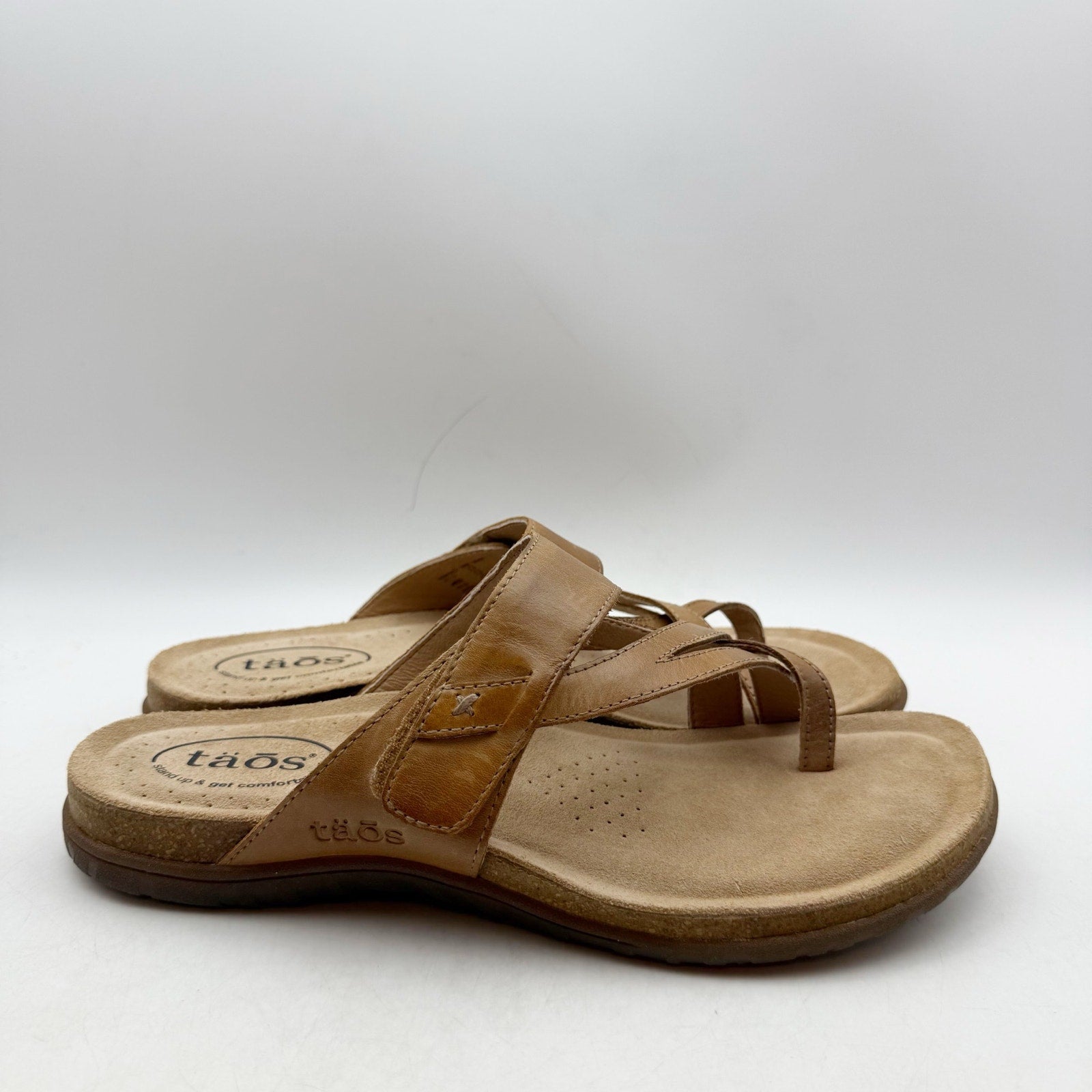 Taos Womens Perfect Toe Loop Sandals Size 10 M Tan Leather NIB