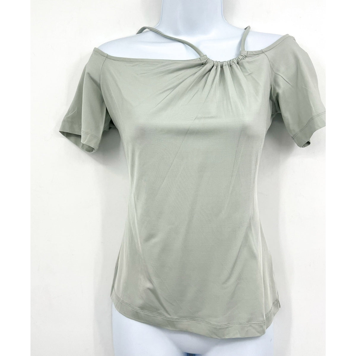 REISS Women's Cierra Strappy Off-Shoulder Short Sleeve Top Medium Light Green NWOT