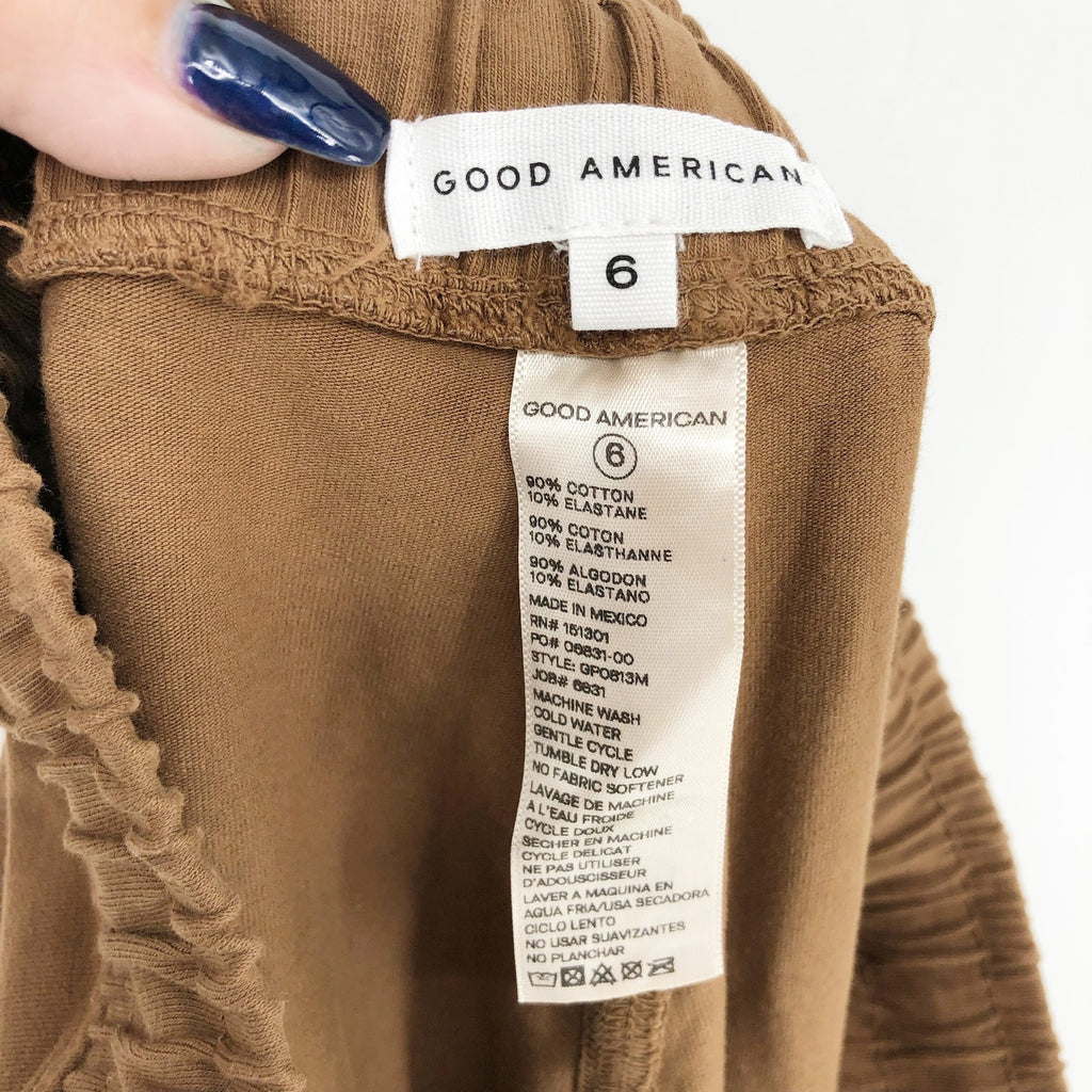 GOOD AMERICAN Essential Tie-Waist Leggings 3XL Tan Sepia Cotton Jersey NWT