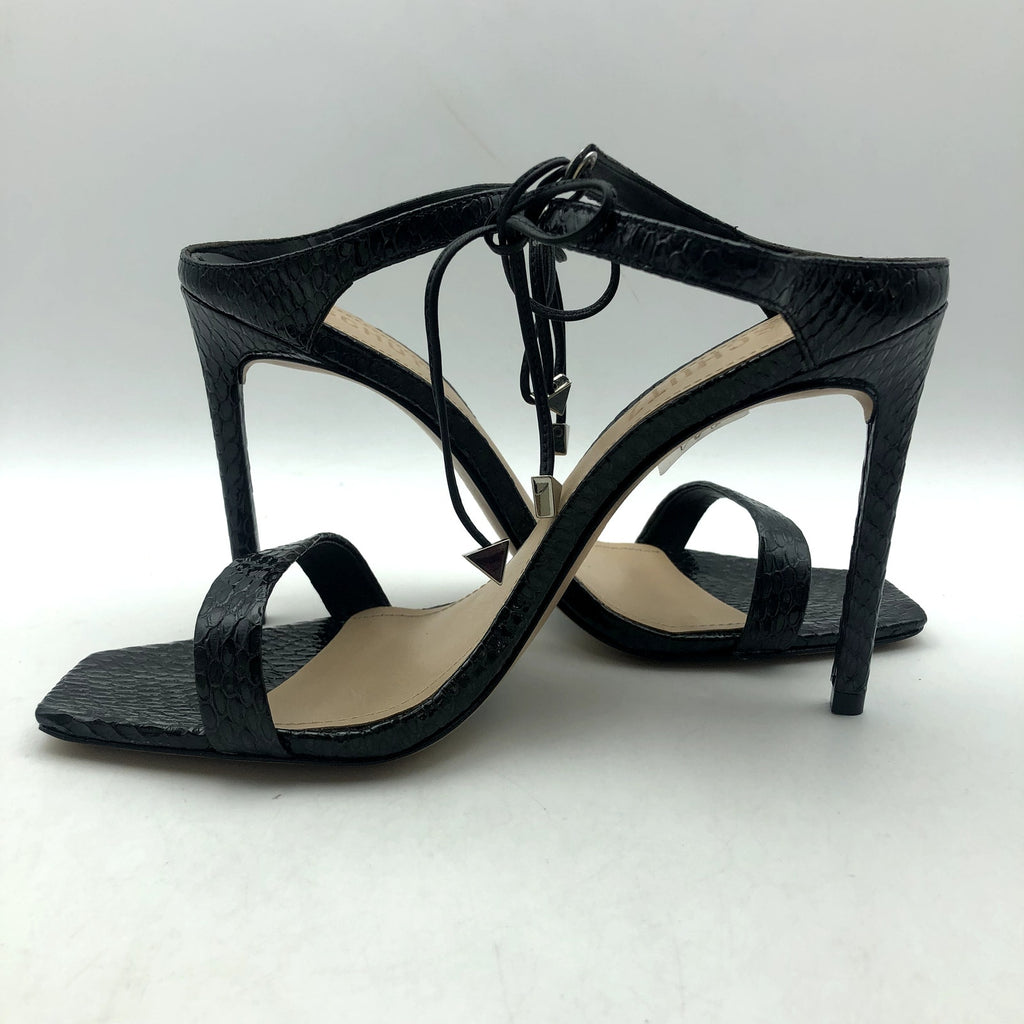 SCHUTZ Womens Mavis Heel Sandal Size 8.5 Black Snake Shine Leather NIB