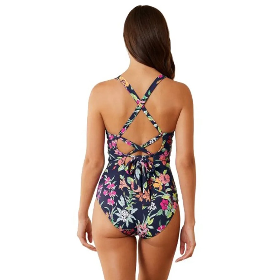 TOMMY BAHAMA Summer Floral Reversible One Piece Swimsuit Size 12 Navy Blue NWT