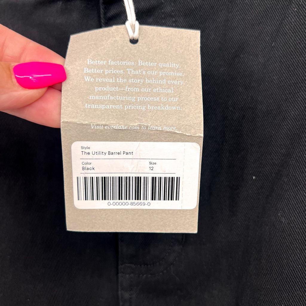 EVERLANE Women's The Utility Barrel Pants Size 12 TALL Black Cotton Twill NWT