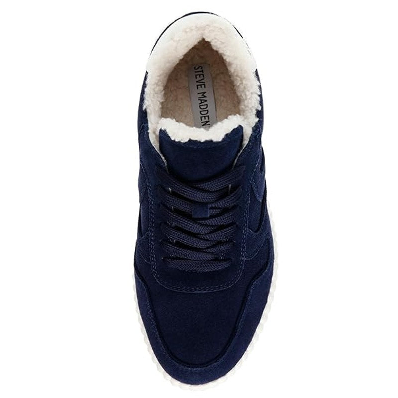 Steve Madden Womens Shereen-Fur Lined Sneakers US 7.5 EU 38 Navy Blue Suede NIB