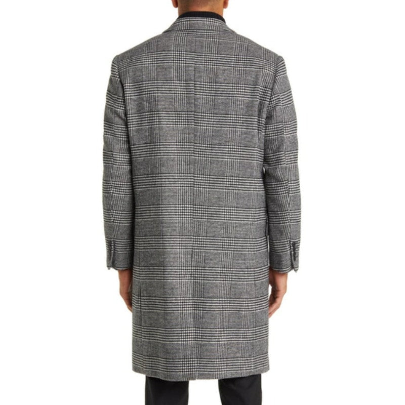 NORDSTROM Men's Glen Wool Blend Topcoat XL Black White Plaid XL NWOT