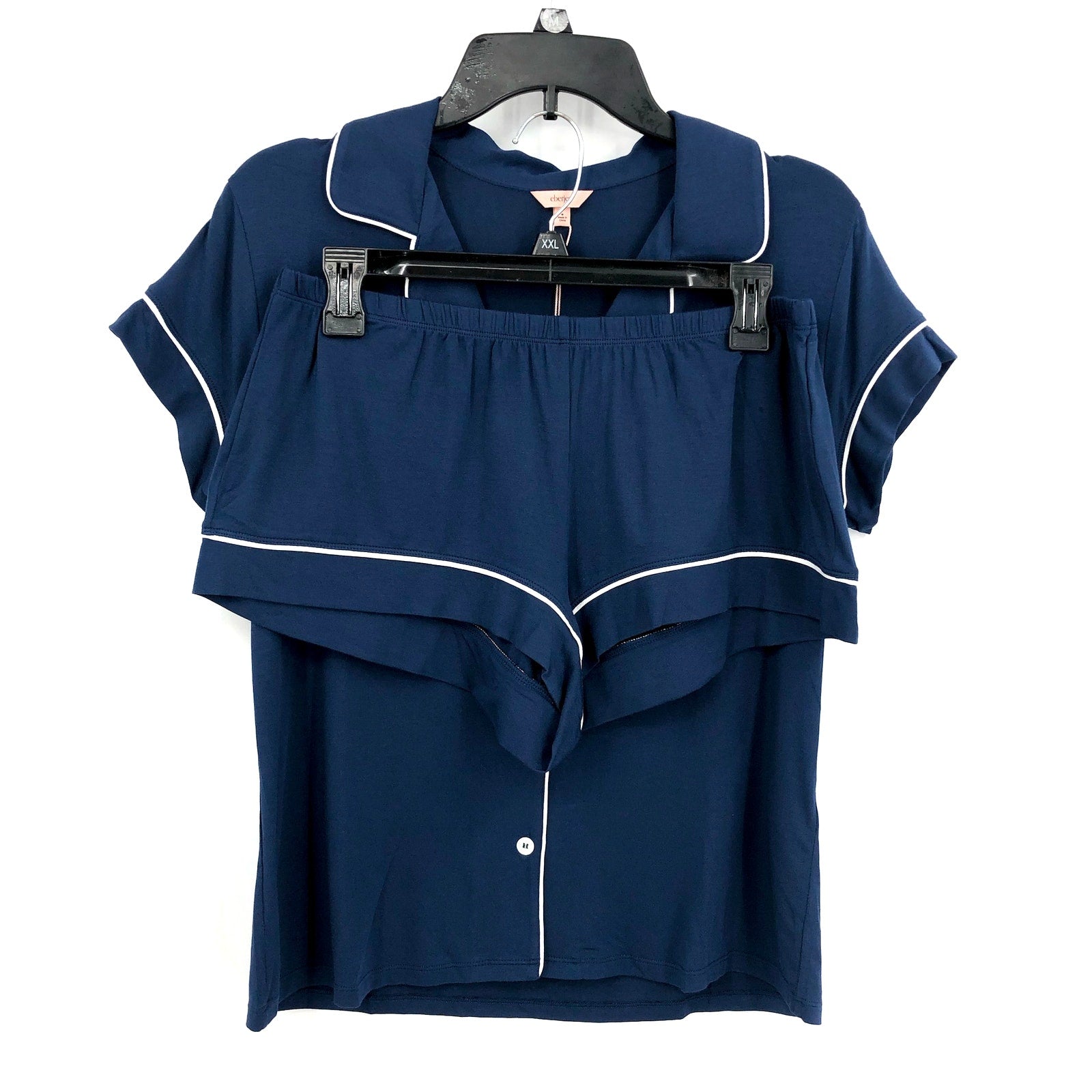 EBERJEY Women's Gisele Shortie PJ Set Medium Navy Blue Ivory TENCEL Modal NWT