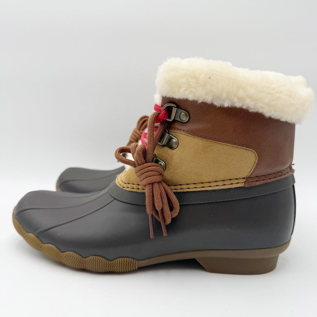 Sperry Kids Alpine Saltwater Winter Boots Size 5 Tan Red Water Resistant NWOB