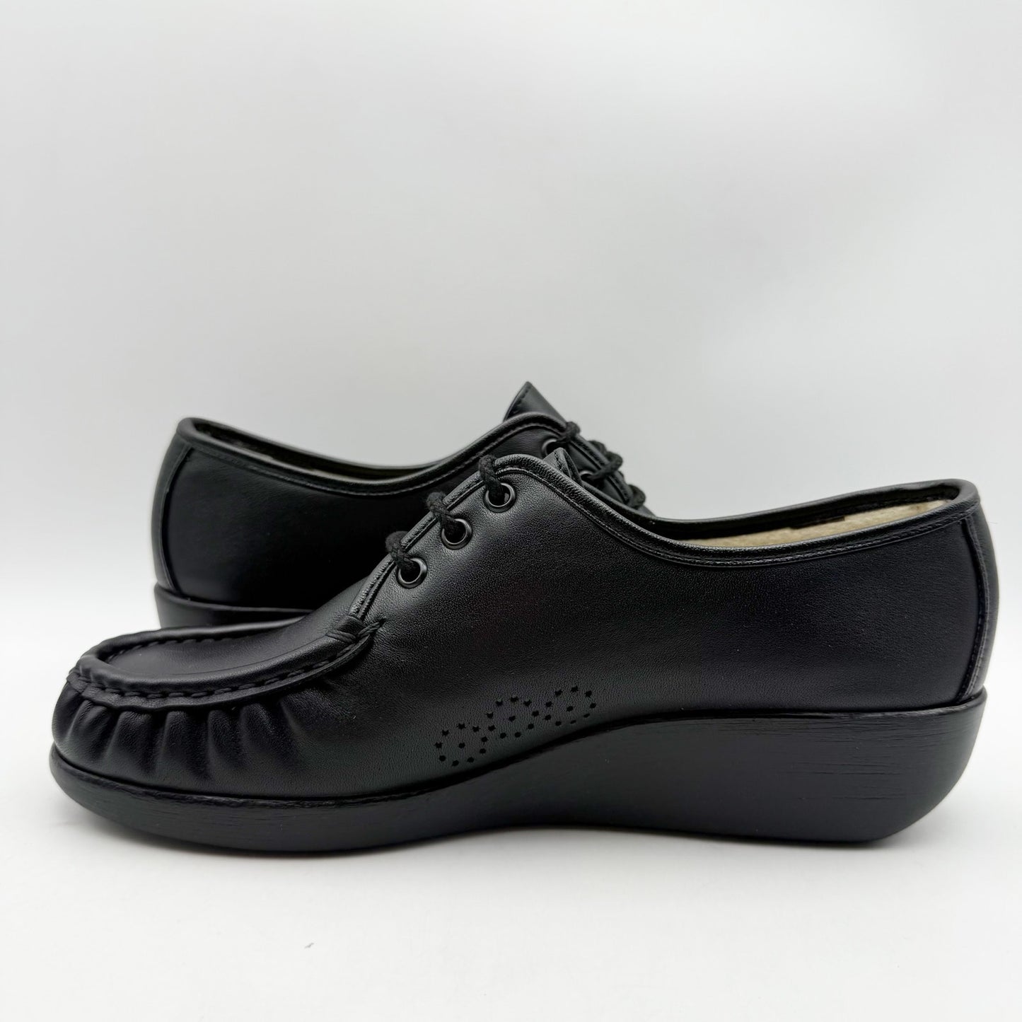 SAS Womens Bounce Lace Up Moc Shoes US 9.5 M Black Leather NWOB