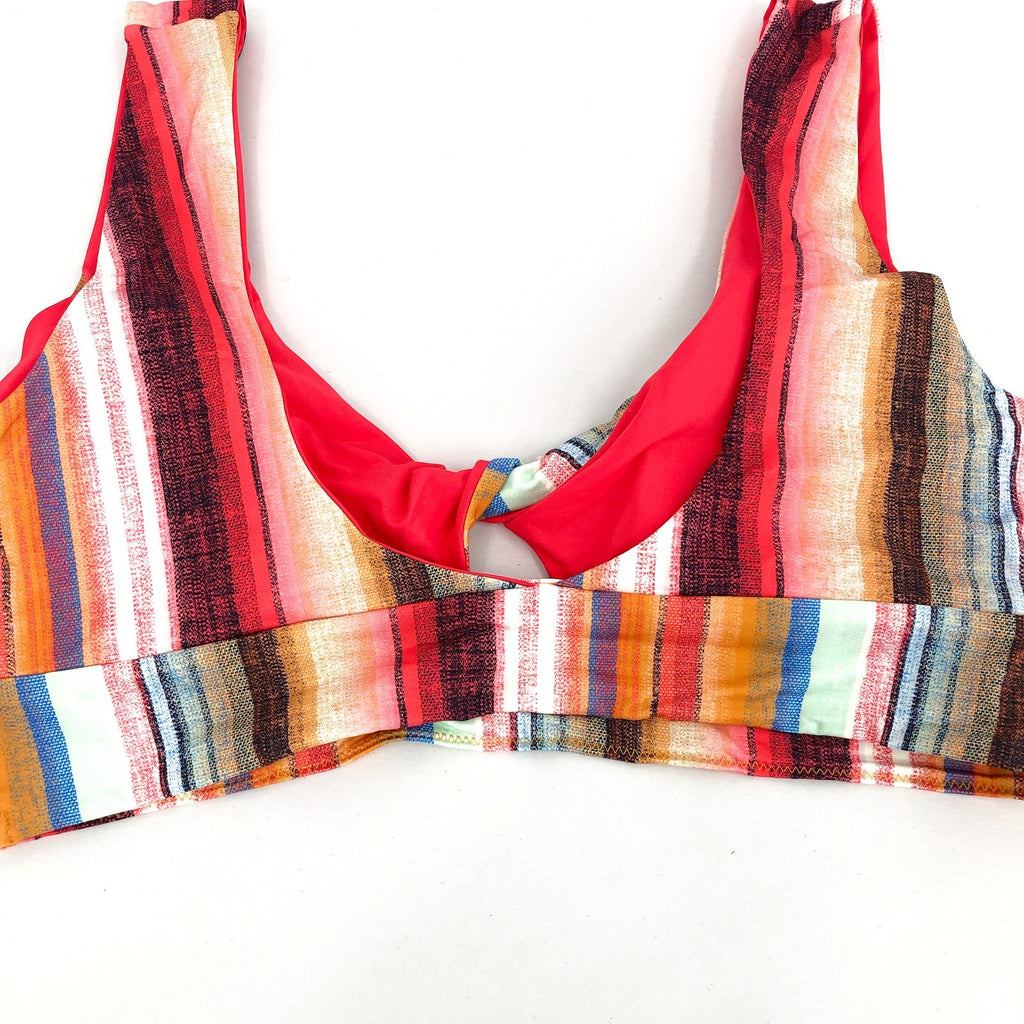 PRANA Women's Under The Palms Bikini Top XL Gold Baja Stripe Twist Front NWT