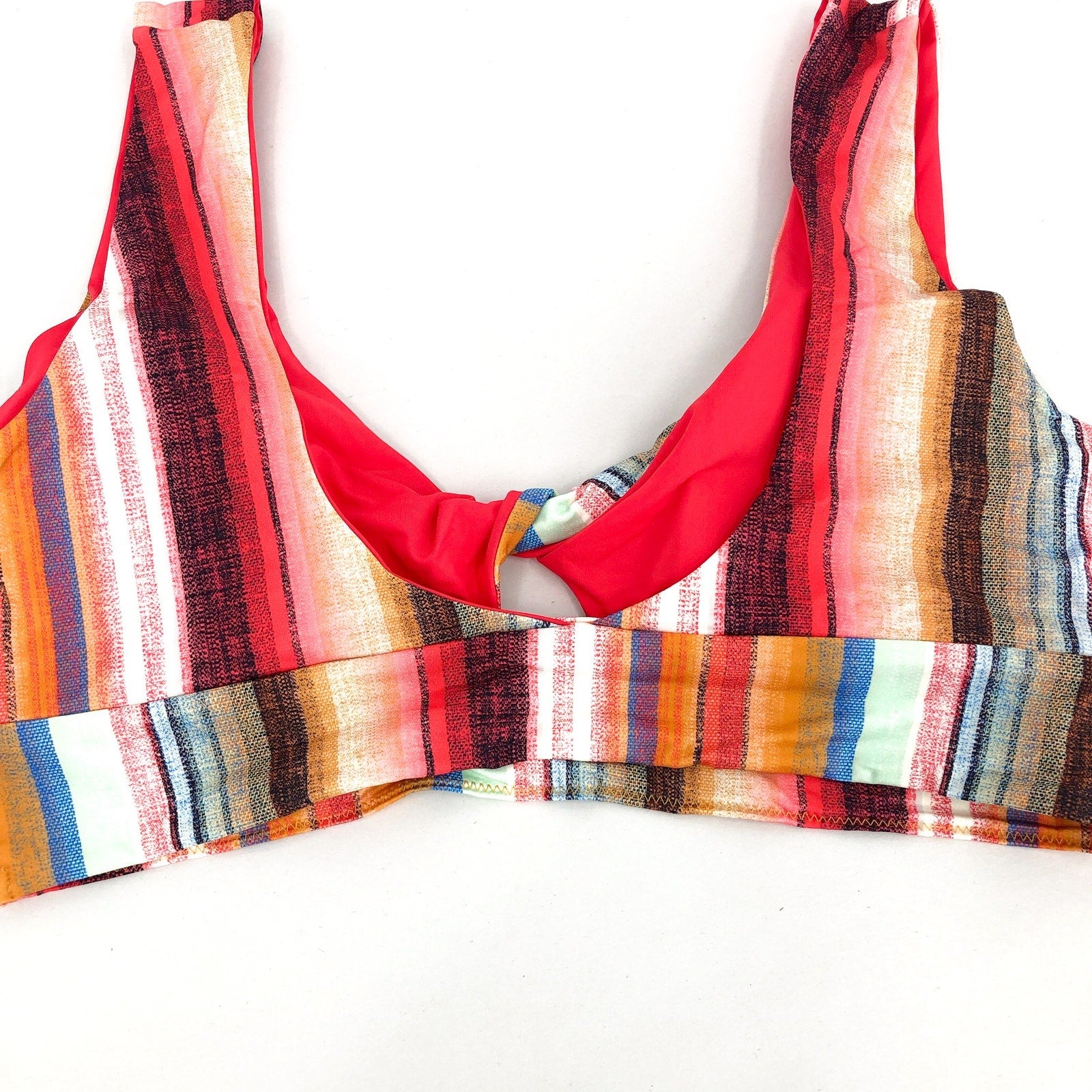 PRANA Women's Under The Palms Bikini Top XL Gold Baja Stripe Twist Front NWT