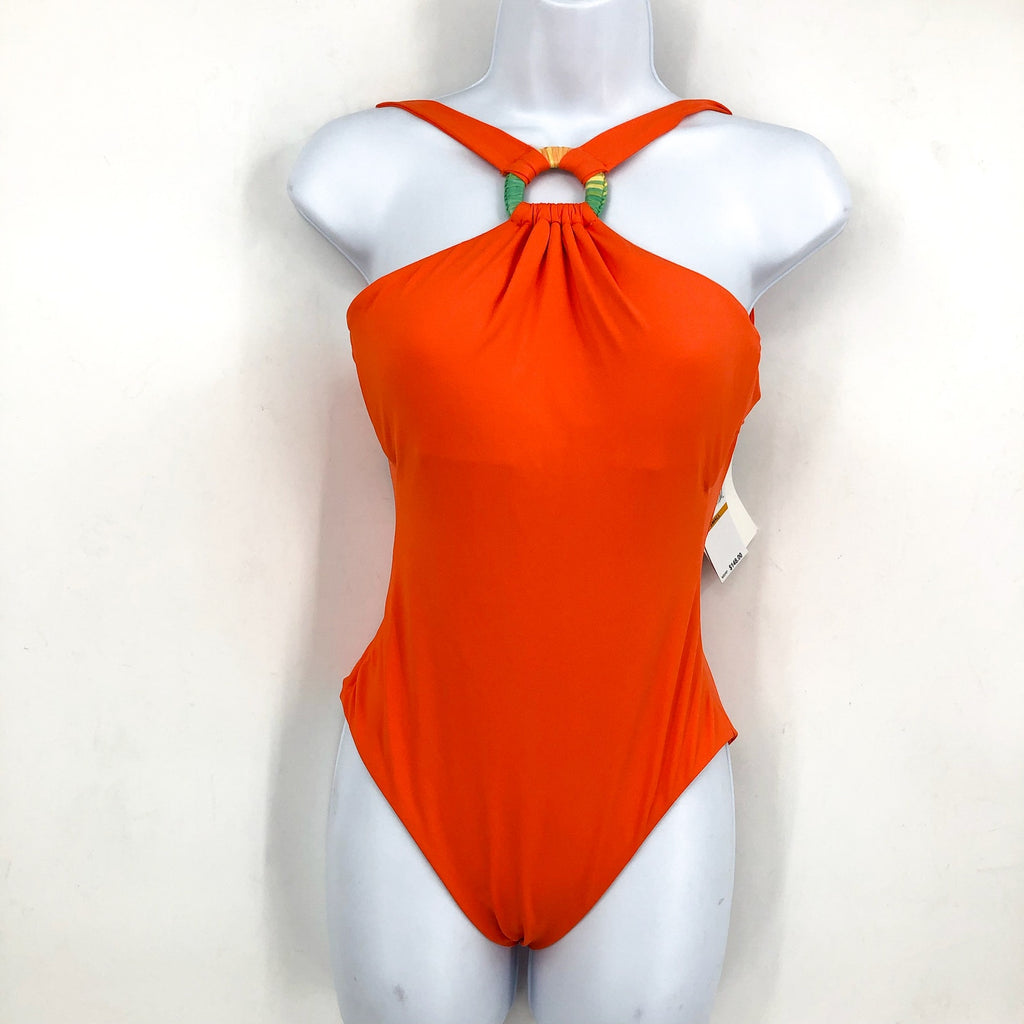 BECCA Women's Baja Mar One Piece Swimsuit Large Orange Carrot High Neck NWT