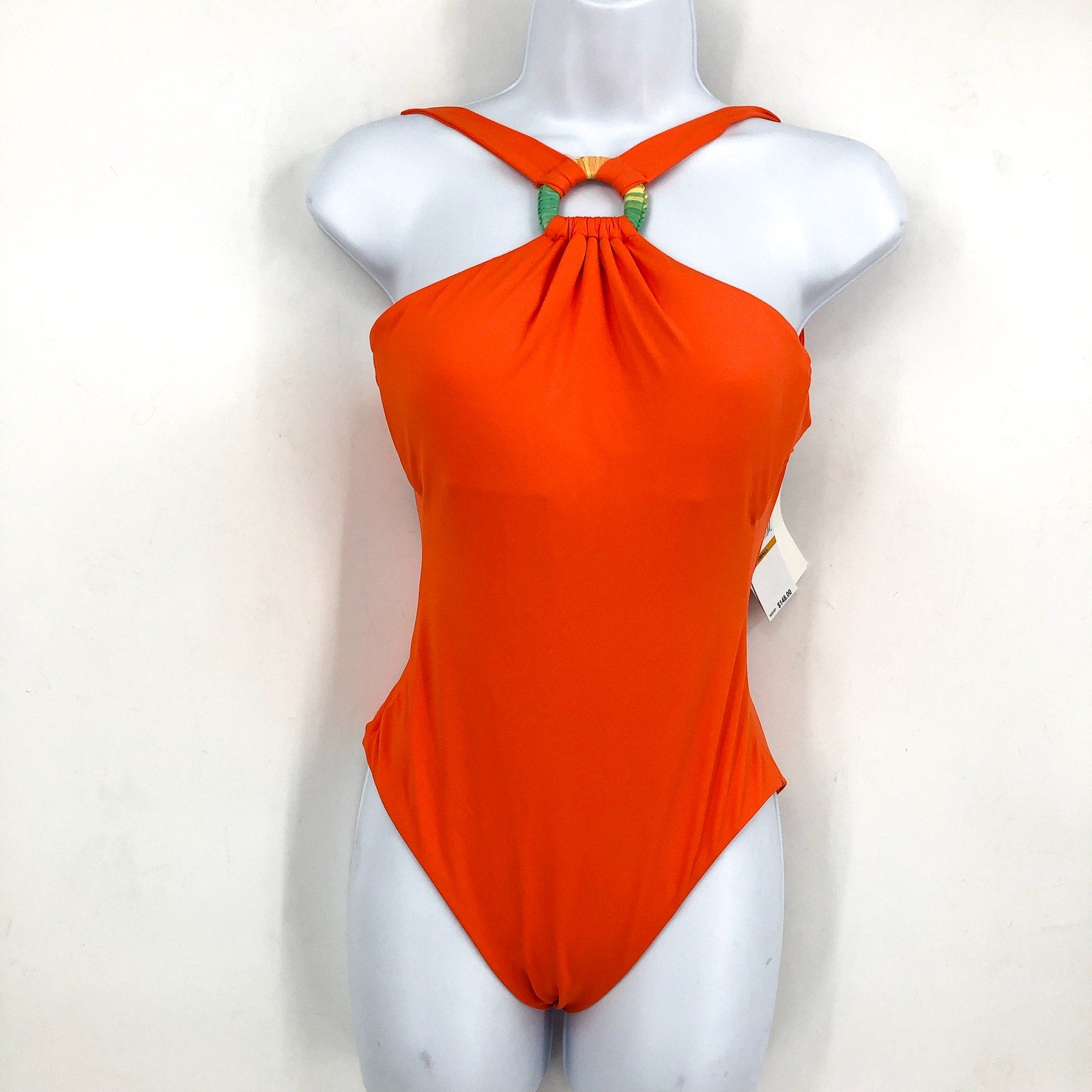 BECCA Women's Baja Mar One Piece Swimsuit Large Orange Carrot High Neck NWT
