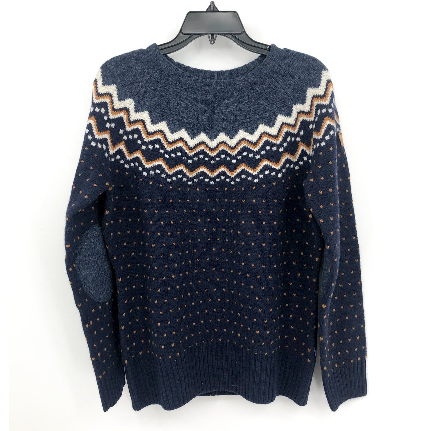 FJALLRAVEN Womens Ovik Sweater Medium Blue Dark Navy Fairisle Wool Crewneck NWT