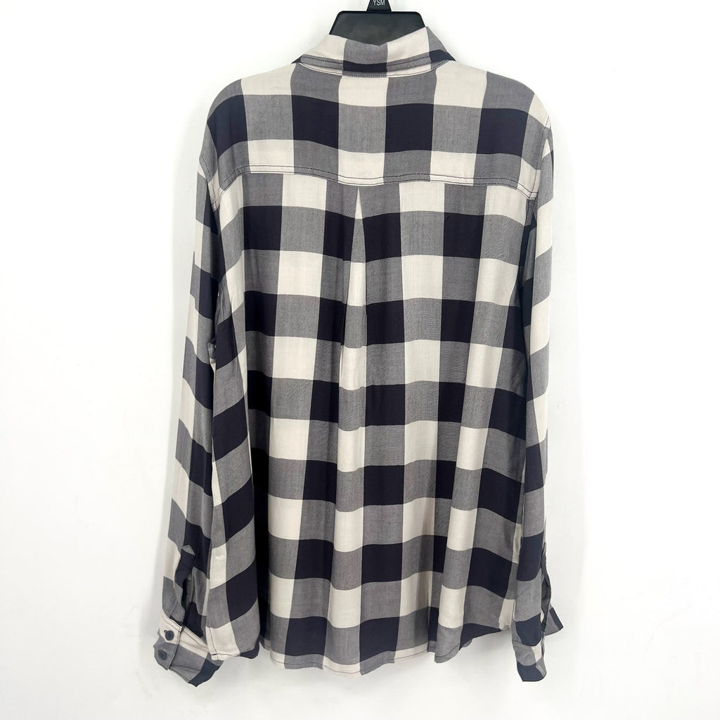 STITCH FIX COSMIC BLUE LOVE Popover Top Shirt Medium Grey White Check NWT