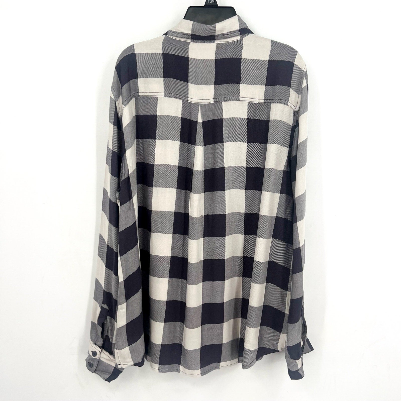 STITCH FIX COSMIC BLUE LOVE Popover Top Shirt Medium Grey White Check NWT